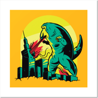 Godzilla monkey destroy city design Posters and Art